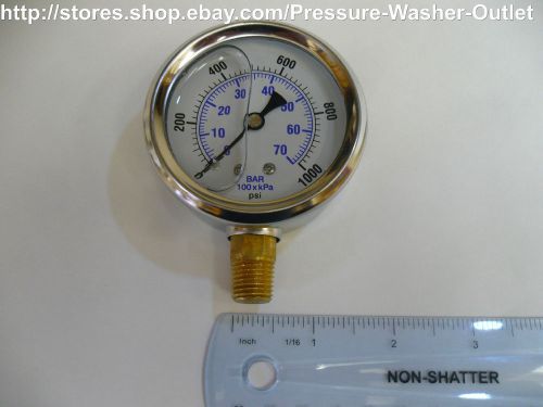 0-1000 PSI Liquid Filled Pressure Gauge 1/4NPT Bottom Mount 2 1/2 Face