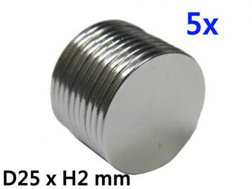 5pcs Super Strong Neodymium Rare Earth Magnet N38 Disc 25 mm dia. x 2 mm thick