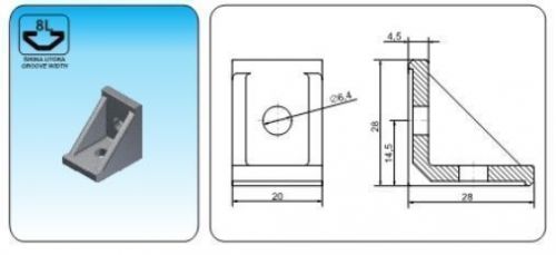 T slot angle 20x28x28 serial 8l (1pcs) for sale