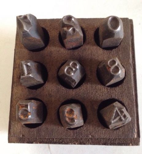 Vintage Steel Number 3/16&#034; Punch Set Metal Die Numbered Stamp Box With Wood