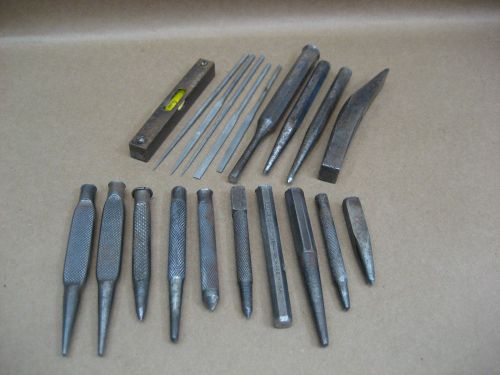 Vtg Lot Machinists Center Pin Punches Hammer Level Files Tuck Stanley Starrett