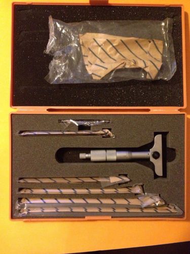 Mitutoyo  Depth Micrometer 129-128 With 2.5&#034; Base 0-6&#034; Interchangable Rods .001&#034;