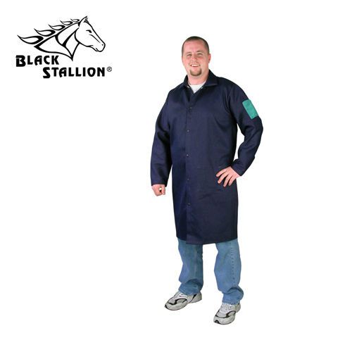 Revco FN9-42C 9 oz. 42&#034; Navy Flame Resistant Cotton Shop Coat, Large