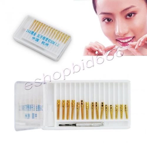 2015 New 24K Gold Dental Screw Posts Drills Kits Refills Plated Tapered BM1.2 A=