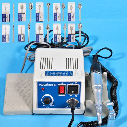 Dental Marathon Polishing Machine 35,000 RPM  Contra Straight handpiece Burs RR6