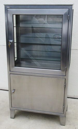 S.S. Stainless Steel Medical Cabinet 1 Glass Door 1 SS Door 3 Glass 2 SS Shelves