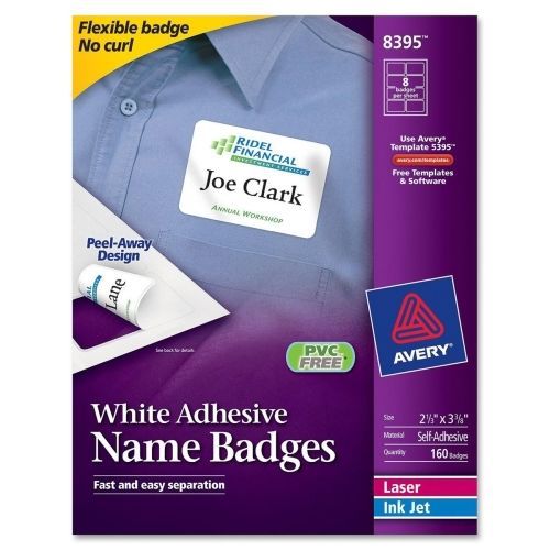 Avery White Adhesive Name Badges 5326, Oval, 2&#034;x3.33&#034; 20/Pack 8/Sheet, White