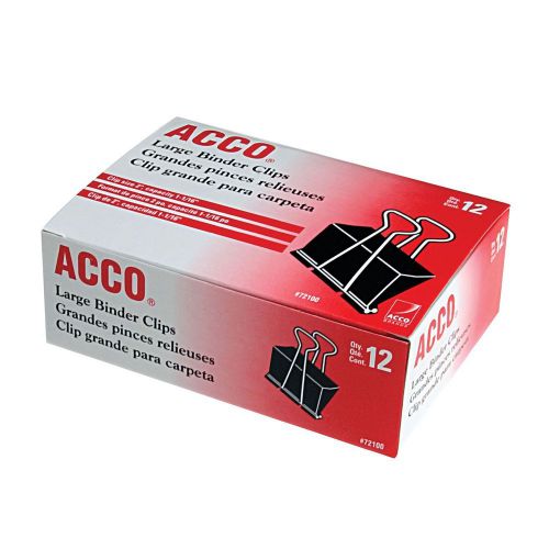 ACCO 12 LARGE Binder Clips Paper Metal Pack Box Dozen 2-Inch Office File Desk ##