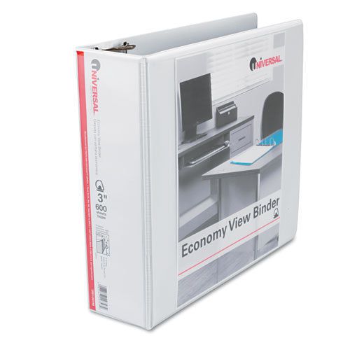 Economy D-Ring Vinyl View Binder, 3&#034; Capacity, White