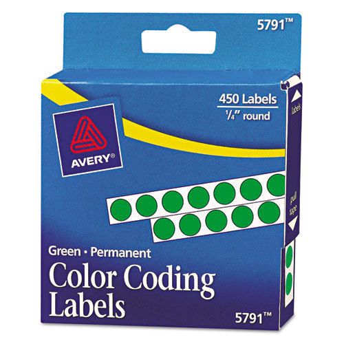 Permanent self-adhesive color-coding labels, 1/4in dia, green, 450/pack for sale