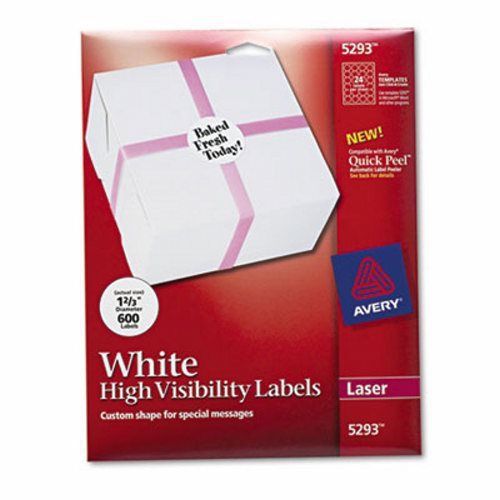 Avery High-Visibility Round Laser Labels, 1-2/3in dia, White, 600/Pack (AVE5293)