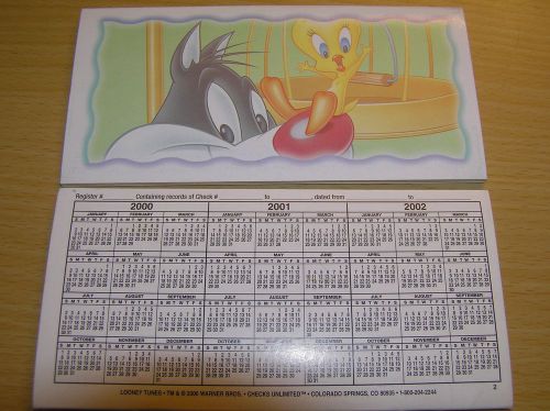 CHECK REGISTER LOONEY TUNES Checkbook Transaction Balance 1&amp;2 Line Entry Vintage