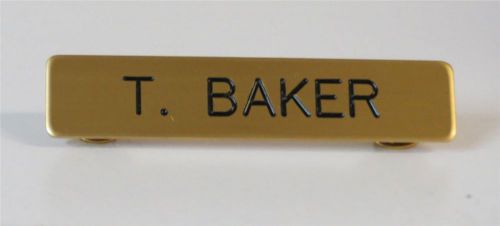 Personalized engraved brushed brass municipal employee and military name badge for sale