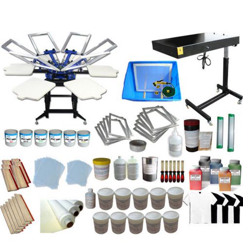 Brand new 6 station printer flash dryer &amp; full 6-6 screen printing material kit for sale