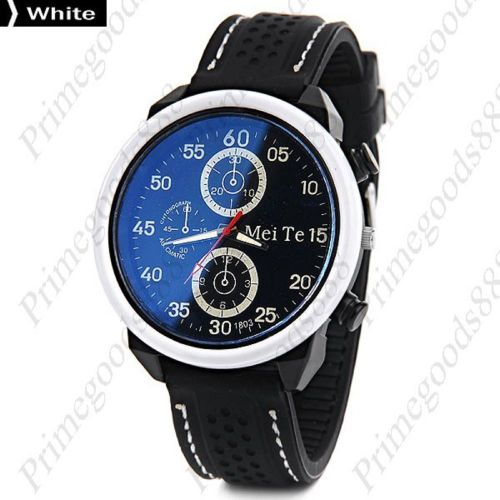 Rubber band black face sub dials quartz men&#039;s wristwatch free shipping white for sale