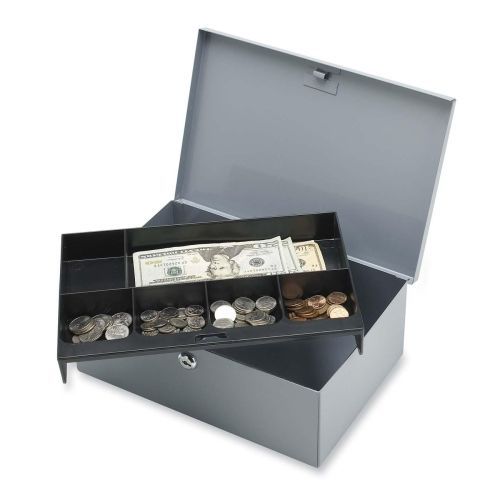 SPR15503 Cash Box,w/ Lock,2 Keys,6 Cmpmnts,11-1/4&#034;x7-1/2&#034;x4-1/4&#034;,Gray