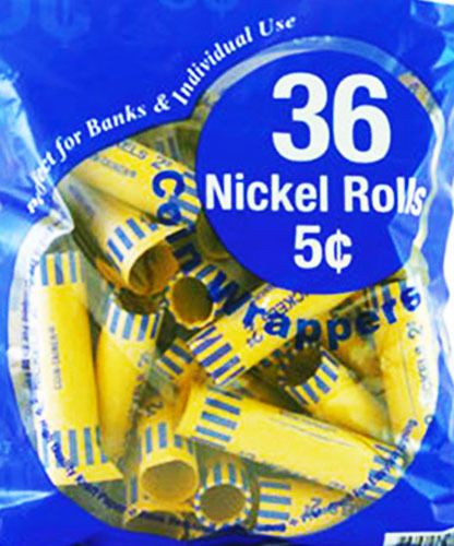 36 Nickel Preformed Paper Tube Rolls Bank Change Coin Wrapper
