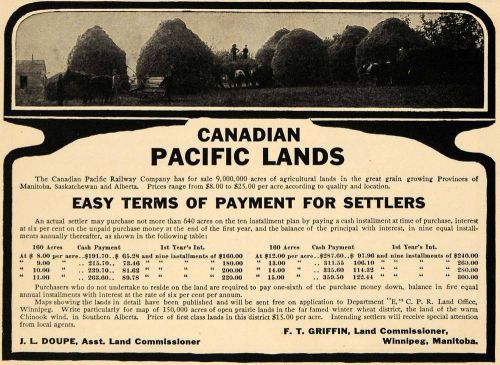 1908 Ad Canadian Pacific Lands Railway Acreage For Sale - ORIGINAL TW1