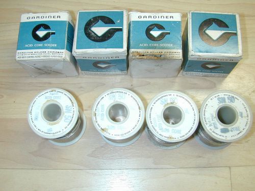 4 NOS 1 LB spools Gardiner acid core solder AC 600 .062 Dia. SN 50 3% plumbing