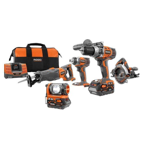 RIDGID 18V X4 Hyper Lithium Ion Cordless 5 Pc Combo Drill Saw Impact Kit R9651