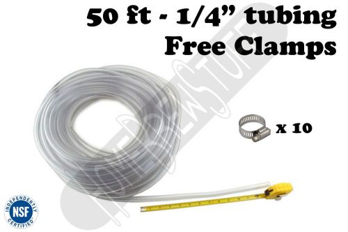 Beverage Tubing 1/4&#034; 50&#039; Free Clamps, Kegerator Draft Beer, Homebrew Home Brew