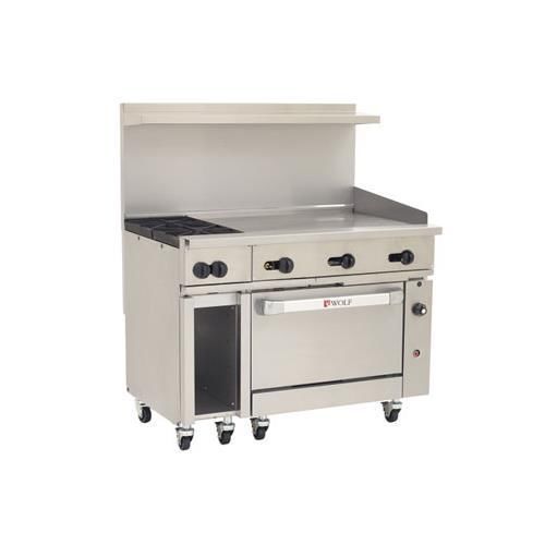 Wolf c48-c-2b-36gt challenger xl restaurant range 48&#034; gas (2) 30000 btu burners for sale