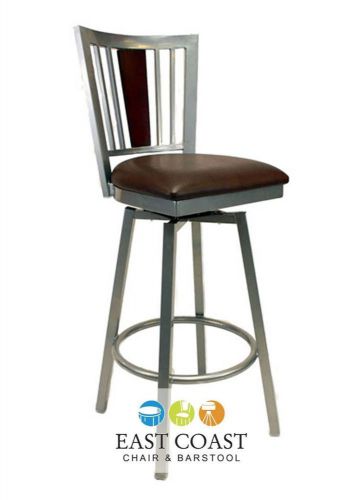 New Steel City Silver Metal Swivel Restaurant Bar Stool with Brown Vinyl Seat