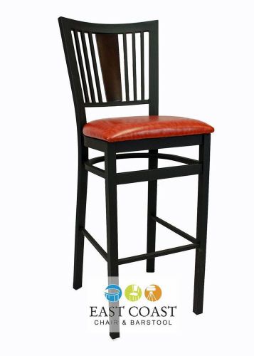 New Steel City Metal Restaurant Bar Stool with Black Frame &amp; Orange Vinyl Seat