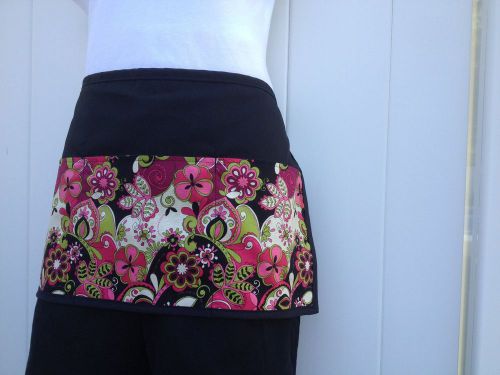 Black Server waitress waist apron 3 pocket lime/pink resturant bar cafe made USA