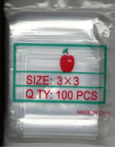 100 APPLE BRAND 3 inch X 3 inch CLEAR ZIPLOCK BAGS 100 BAGGIES 3&#034;x 3&#034;