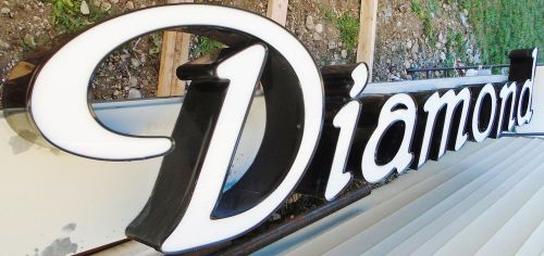 Neon Channel Sign &#034;The Diamond&#034; Cursive Font Vry Lg Industrial Black - RECLAIMED