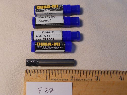 4 NEW DURA-MILL CARBIDE ENDMILLS 5/16&#034; DIA 5/16&#034; SH. 5 FL 1/16 RAD. COATED F32