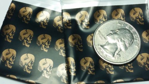 175175 Orig Apple 2.5mil Mini Ziplock Bags (1.75&#034; x 1.75&#034;) (100bags) GOLD SKULL