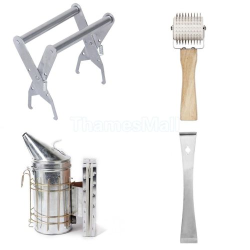 4pcs Beekeeping Stainless Steel Bee Hive Grip/Needle Roller/Smoker/Scraping Tool