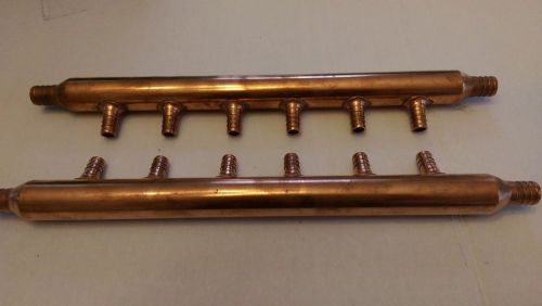 Lot of 2 6 port 1/2&#034;x 3/4&#034; inlet pex plumbing manifold (copper) free shipping x2 for sale