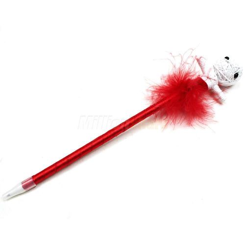 8.6&#034; Cute Fuzzy Voodoo Doll Knitting Design Ballpoint Pen Black Office Home