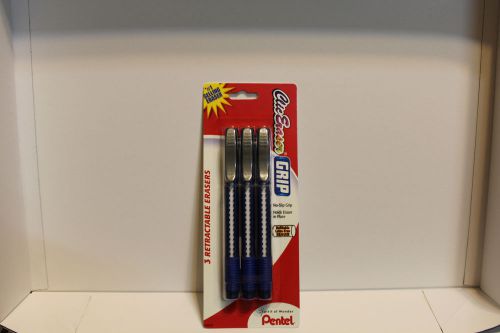 Pentel Clic Eraser with Grip, 3/Pack - Blue - Retractable Pocket Size -Brand New