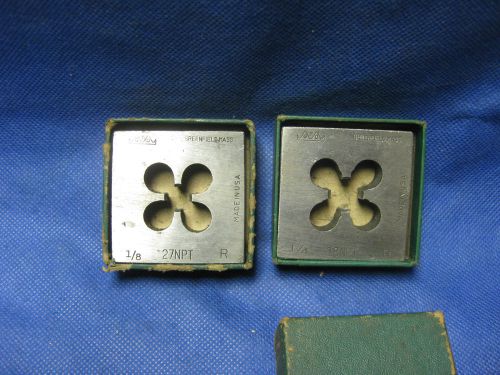 2 Greenfield Tap &amp; Die Co.  pipe dies 1/8&#034; 27 npt &amp; 1/4&#034; 18 npt - 2&#039; square