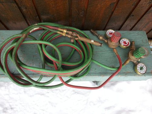 VINTAGE Brass Cutting Torch with Regulators and Hose