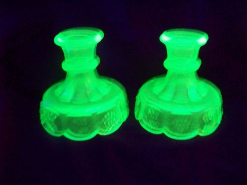 2 VASELINE URANIUM  CANDLE STICK STOOL HOLDER ( NICE SET ) ******