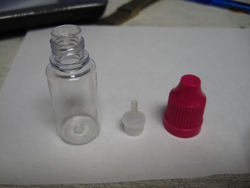 PINK CAPS !! 50  + 5 PCS 10 ML EMPTY PLASTIC SQUEEZABLE DROPPER BOTTLES