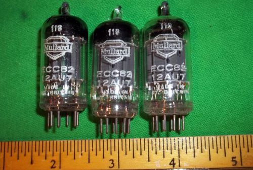 (3) Mullard 12AU7 ECC82 Twin Triodes Used Matching Codes Dark Ribbed Plates 1950