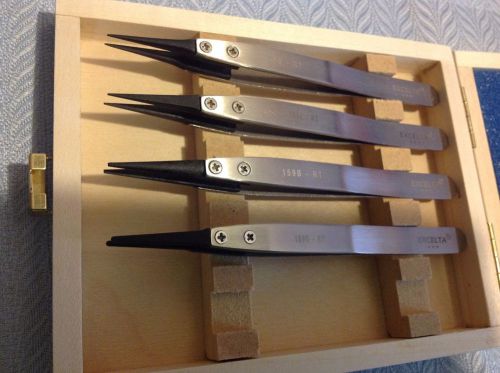 Excelta 159-RT, 159A-RT, 159B-RT &amp; 159D-RT Tweezer Set with wooden case