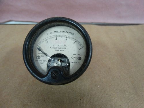 VINTAGE 1937 E.T.E.I. ENGLAND ROUND PANEL METER  D.C. MILLIAMPERES MODEL 909