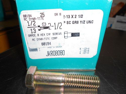 25 Hex Head 1/2-13 x 2-1/2&#034; Grade 8 Bolts Yellow Zinc Cap Screws