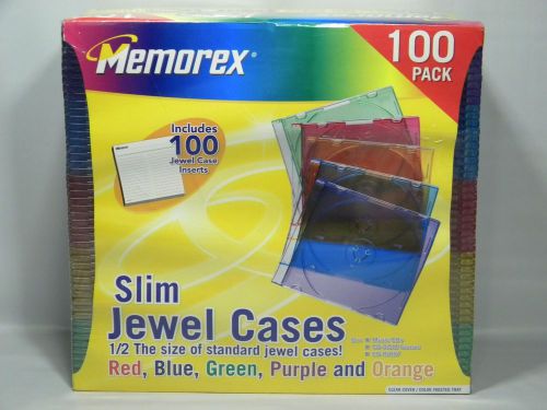 100 NEW Memorex Slim Multi Color CD Jewel Case Box - FREE SHIPPING!