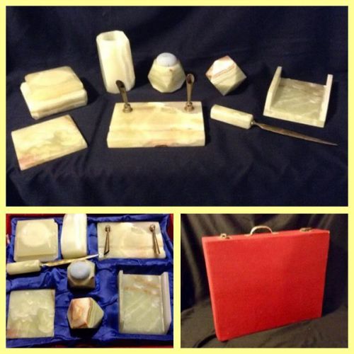 VINTAGE MARBLE DESK SET IN CASE, 8 Pieces ~ BEAUTIFUL