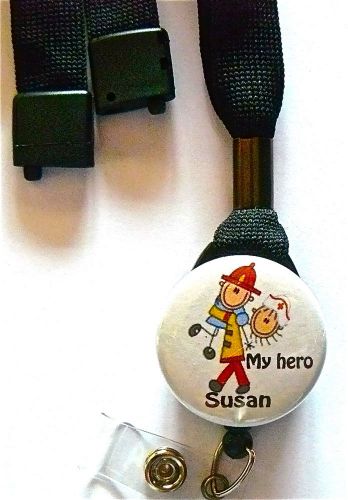 FIRE FIGHTER HERO  LANYARD &amp; ID BADGE RETRACTABLE REEL BADGE,NURSE, MEDICAL,