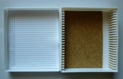 Microscope Numbered Slide Storage Box Holds 25 Slides White Plastic New