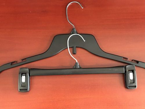 Black Plastic HANGERS Pants Clips 12&#034; Used Clothing Store Fixtures Metal Hooks